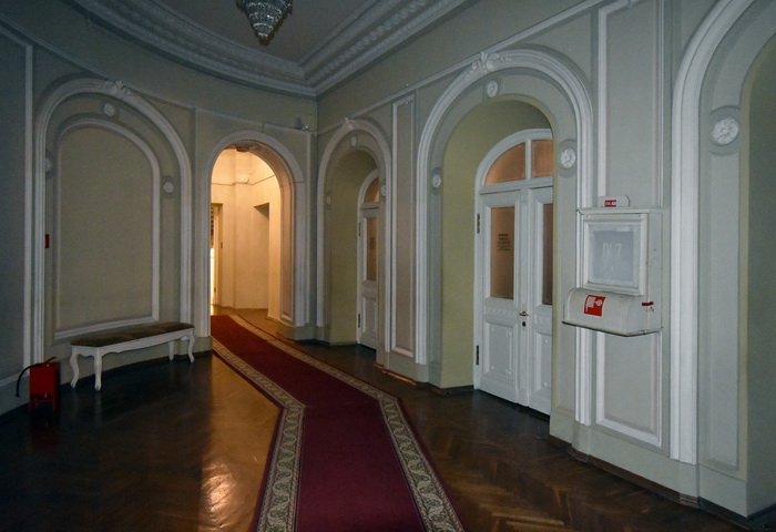 Травленые стекла в дверях в здании Капеллы в Петербурге на Мойке, 20. Фото 2019